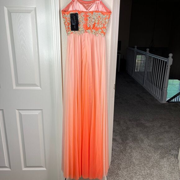 Strapless empire cut elegant dress with rhinestones Coral Size 4 #534 - Picture 4 of 12